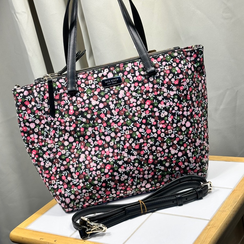 Kate Spade Tote Bag Womens Med Large Pink Floral Nylon Crossbody Adjustable